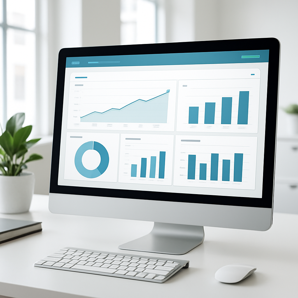 Dashboard de analytics de um sistema SaaS em um monitor